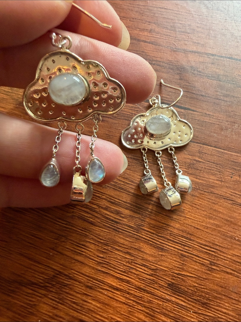 Silver Cloud Drop Earrings with Moonstone Accents